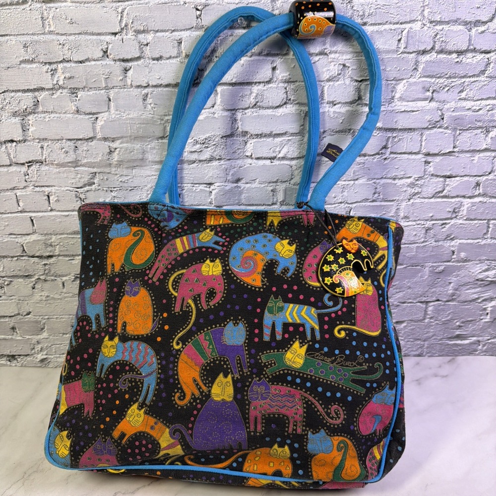 Vintage Laurel Burch Cats Fantastic Feline Canvas Tote Shoulder Bag 17"x11" ❤️